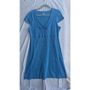 Toad&Co Dress Womens Large Blue V Neck Short Sleeve Knit Jersey A Line *holes